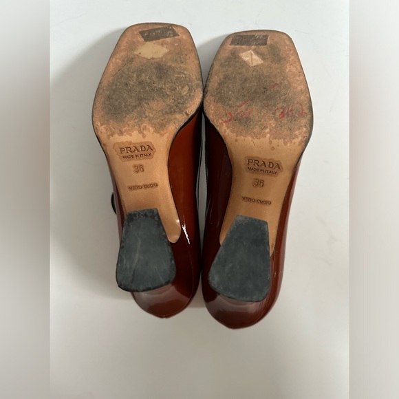 Prada Brown Patent Leather Mary Jane Block Heel - Picture 4 of 9
